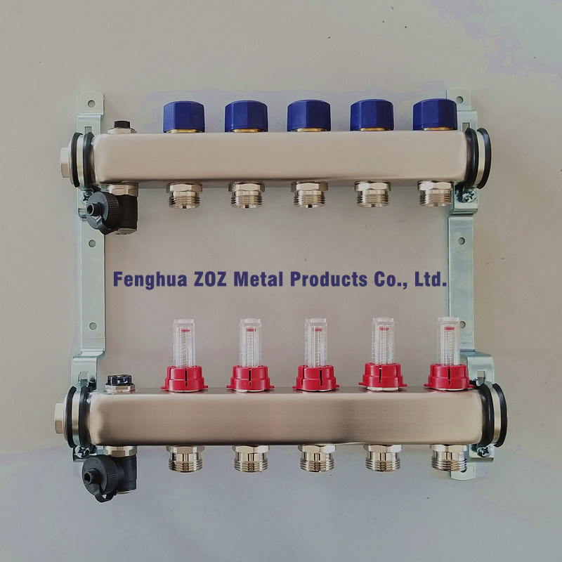 stainless steel 5 ports flow meter manifold, radiant heating manifold