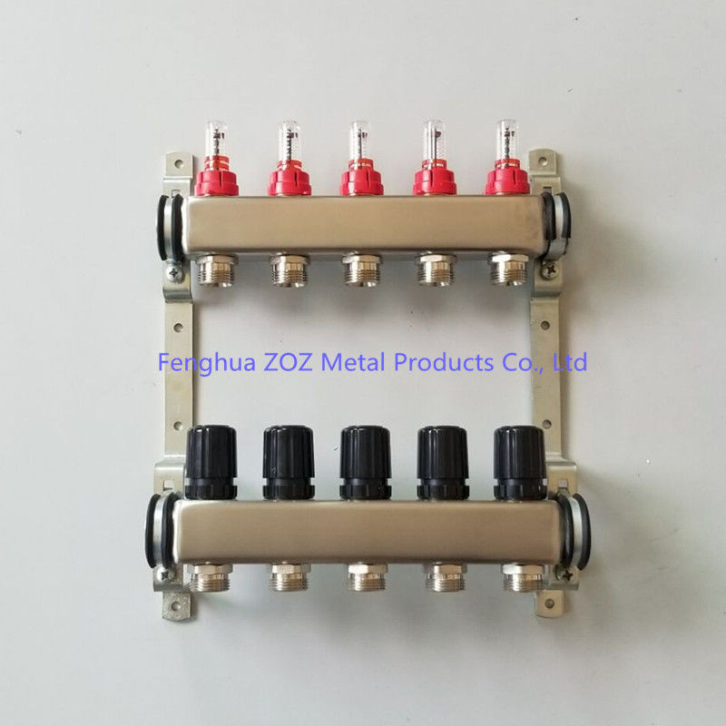 5 Zone Stainless Steel PEX Radiant Floor Heating Manifold Set , Heating