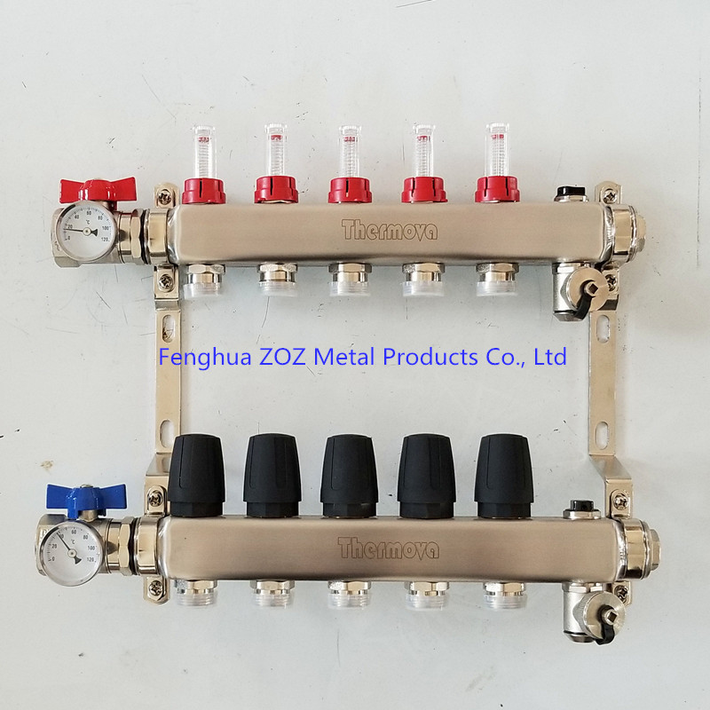 Stainless Steel Floor Heating Manifolds Set With Flow Meter , Flow