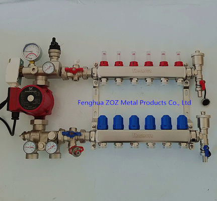 Floor heating manifold pump and mixing valve set