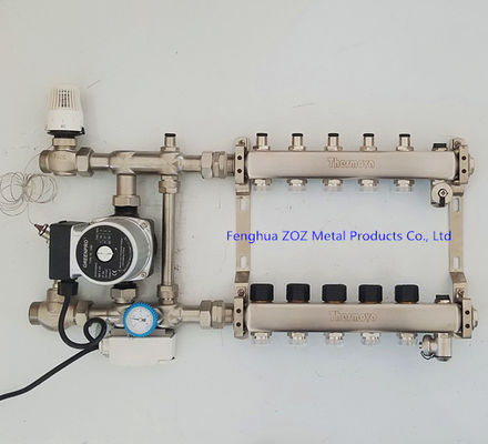 Floor heating manifold pump and mixing valve set