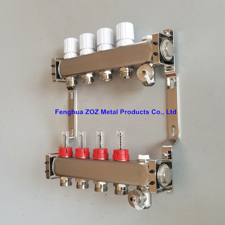 ZZ18155 PEX Radiant Floor Heating Stainless Steel Manifold Set , Underfloor Heating Manifolds Stainless Steel Manifold