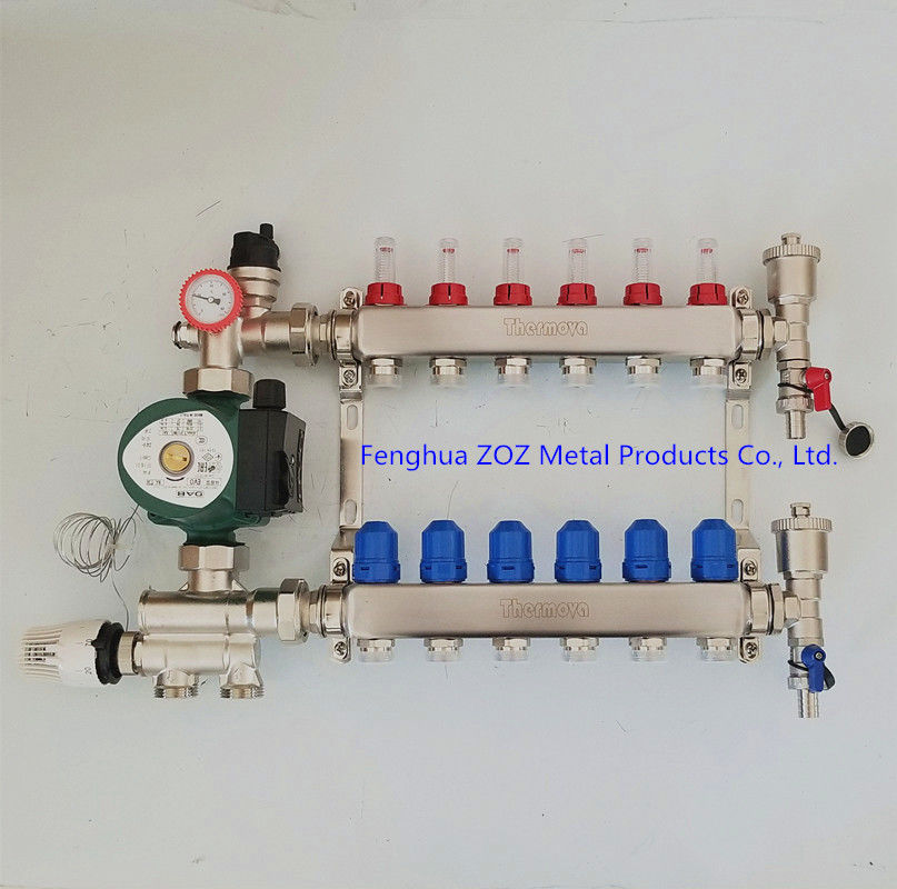 Floor heating manifold pump and mixing valve set