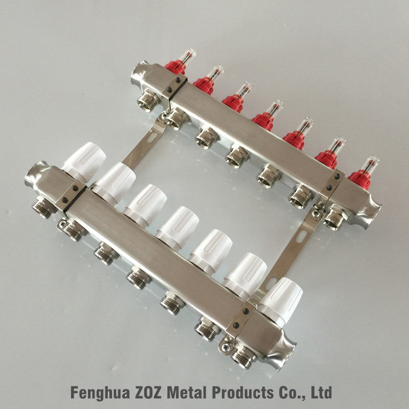 7 Loop/Port Underfloor Heating Manifolds With Adjustable Flow Meter