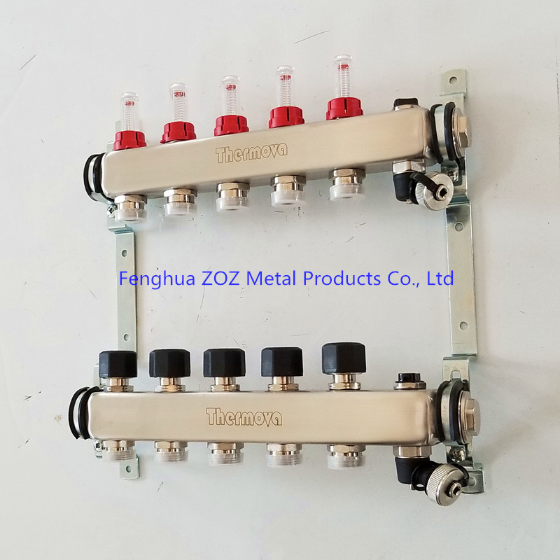 5 Port stainless steel water manifolds for underfloor heating system