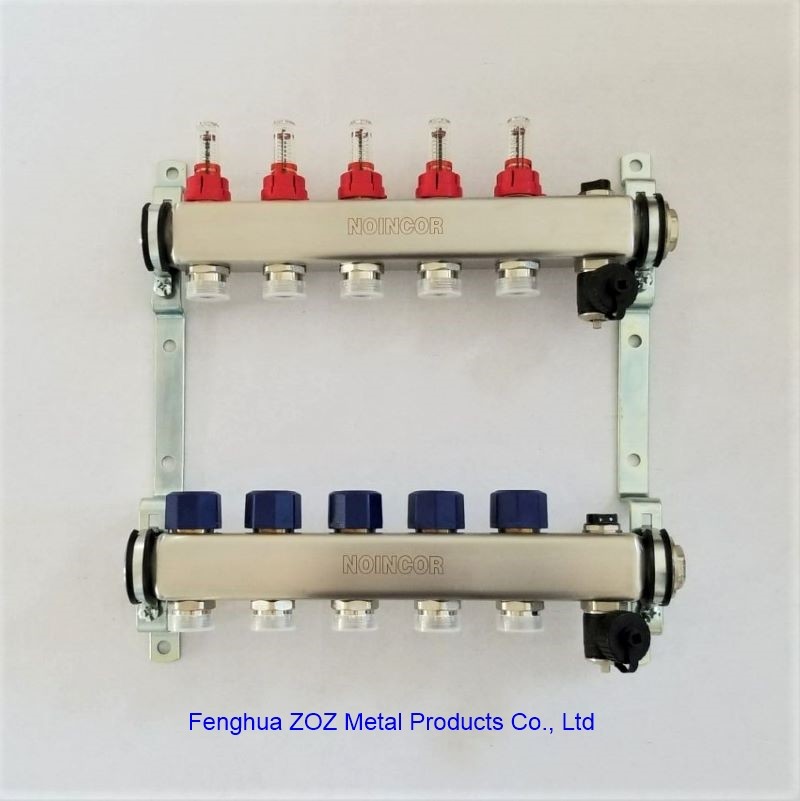 stainless steel 5 ports flow meter manifold, radiant heating manifold, pump mixing modular manifold
