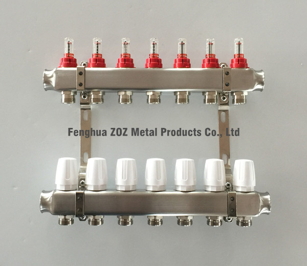 7 Loop/Port Underfloor Heating Manifolds With Adjustable Flow Meter